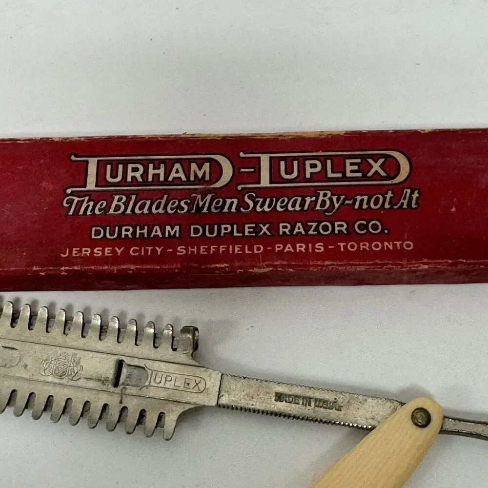 Vintage‎ Durham Duplex Straight Razor Comb Blade for Hair Beard with Box